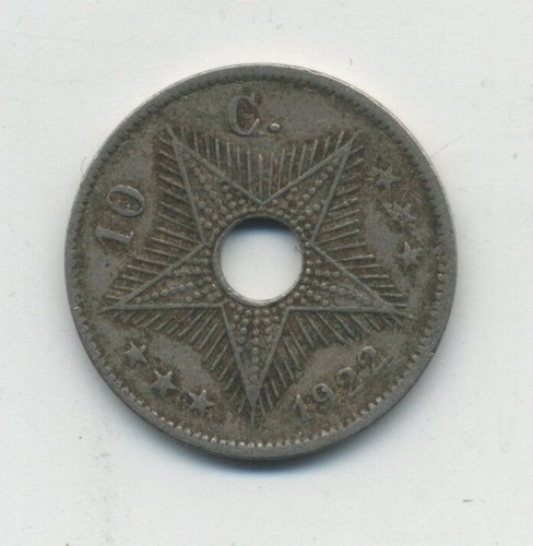 Belgian Congo 10 Centimess 1922 KM 18 VF Circulated Copper-Nickel - Picture 1 of 2