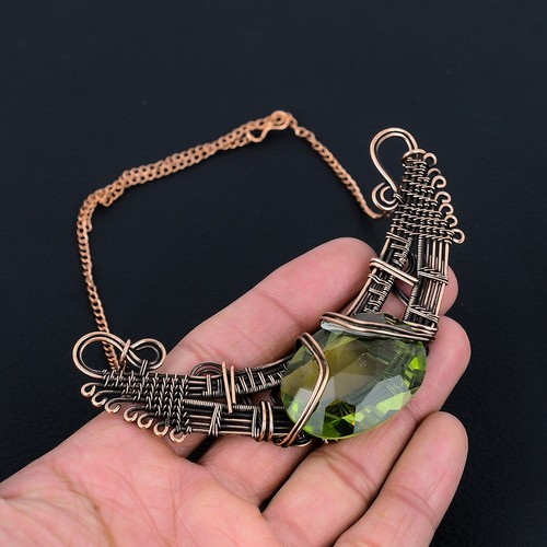 Peridot Gemstone Ethnic Handmade Unique Copper Wire Necklace Jewelry LS 133 - Picture 4 of 4