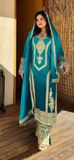 Wedding Wear Chinnon Silk Top Palazzo And Stylish Blue Dupatta For Women