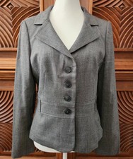 Size 8 ANN TAYLOR Gray Wool Long Sleeve Jacket Blazer Button Front