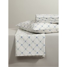 Blue Floral Delicate Rose Lattice Printed Microfiber Sheet Set Twin 3 Piece