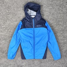 Columbia Jacket Youth Medium Blue Hooded Lightweight Windbreaker Full Zip Nylon