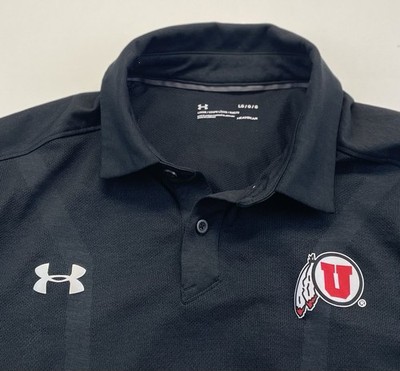 Utah Utes Logo Black Lightweight Under Armour Polo Shirt Mens LG Golf Heatgear