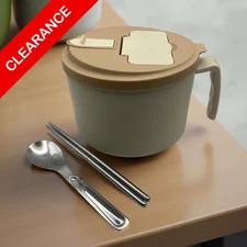 NEW Stainless Steel Instant Noodle Bowl w/ Lif, Spoon & Chopsticks - Dorm Office