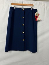 NWT 1970s Navy Blue Textured Midi Skirt Gold Button Sz 34 Waist Vintage