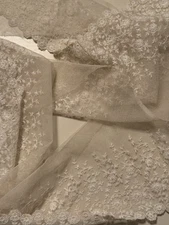 Antique English Embroidery Fine Leavers Net Lace 2.44yds X 7.25" Wide Bridal Vtg