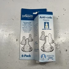NEW Dr. Brown's 6 Pk Natural Flow Anti-Colic Nipple Level 2 Medium Flow 3m+