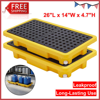 2-Drum Spill Containment Pallet, 2000Lbs Load Capacity, Durable HDPE, Yellow 2PC