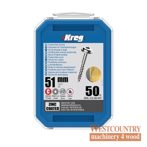 Kreg SML-C2-50 Kreg Pocket Hole Screws - 51mm / 2"" x 8 Coarse, Washer-Head, qty