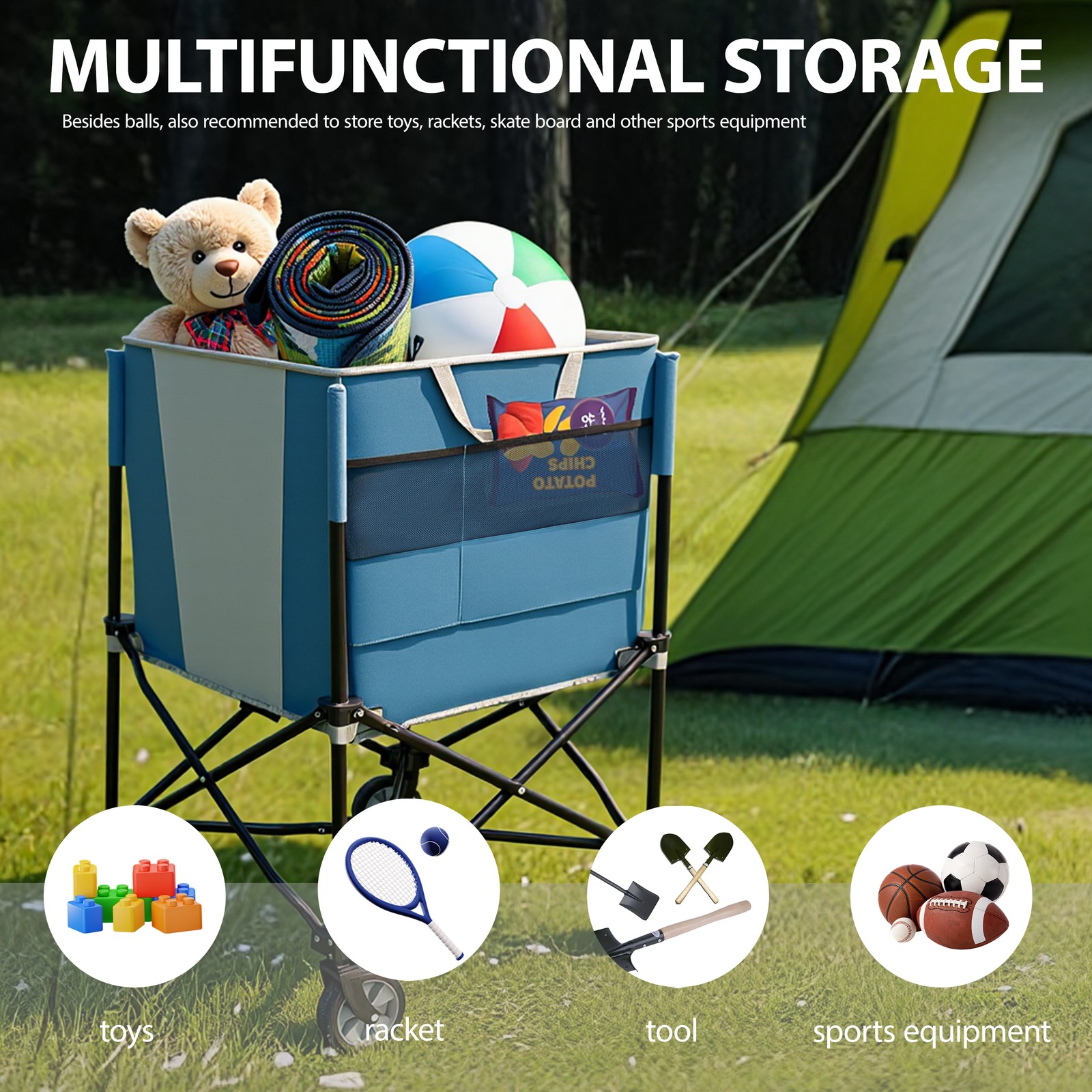 Sports equipment Ball Cart Rolling Wheels Storage Collapsible Garage