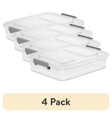 4 pack Modular Small Storage Bin, 6.2 Quart Latching Clear Plastic Storage