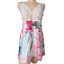 Floral Babydoll Slip Dress Large Lace Satin Y2K Coquette Whimsical Dainty Fairy
