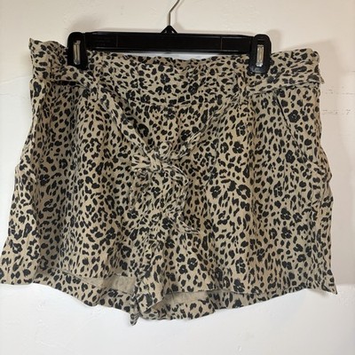 Y2K Jolt Women's XL Brown Animal Print Summer Safari Revival Shorts Pockets Tie