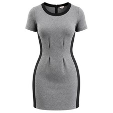 Pixley Sheath Dress Women L Grey Black Polyester Contrast Panel Pocket Workwear