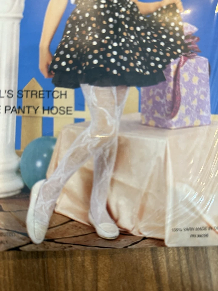 Medias/pantimedias blancas de encaje elástico talla XL para niña - A0215 Foto 2 de 4