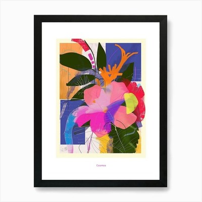 Kosmos 2 Neon Blumen Collage Poster Gerahmt Wandbild Poster Leinwanddruck Bild