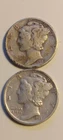 1941 P,  1945 P  2 Mercury Dimes 90% Silver 10C