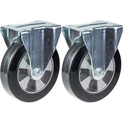 200mm 8'' castor black rubber fixed strong 700kg capacity, set of 2