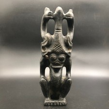 Old HongShan Culture Meteorite Jade Hand-Carved Sun God Helios&Pig Dragon Statue