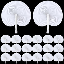 Folding Handheld Fans, 20Pcs White Paper Fans Bulk, Round Shaped Hand Held Fan w