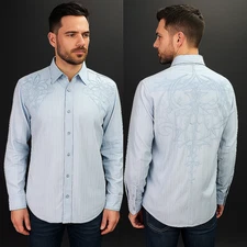 Roar Strength Refined Button-Up Shirt Unisex 2XL Blue Embroidered Western Rock