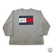 Vintage 90s Tommy Hilfiger Sweatshirt Mens XL Gray USA Tommy Flag Pullover Crew