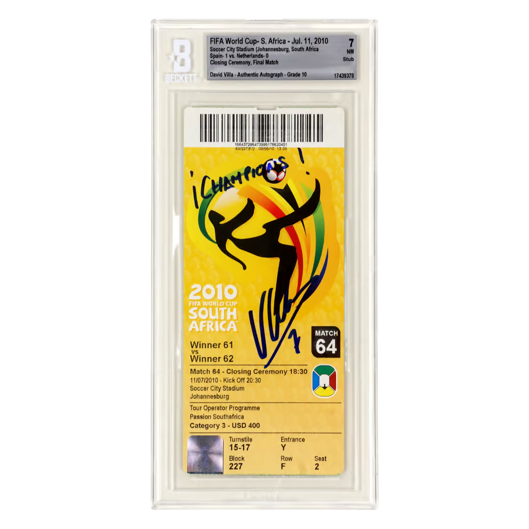 David Villa Signed 2010 World Cup Final Match Ticket Inscribed