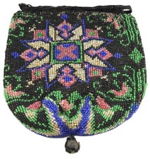Purse Edwardian-era Beaded Reticule Drawstring Purse w/Geometric Motif 1920s