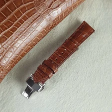 22mm Brown Crocodile Watch Band Deployment Buckle Real Leather Watch Strap Men