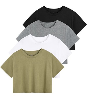 4 Pack Womens Crop Tops Cotton Loose Workout Short Sleeve Yoga Running Tees M