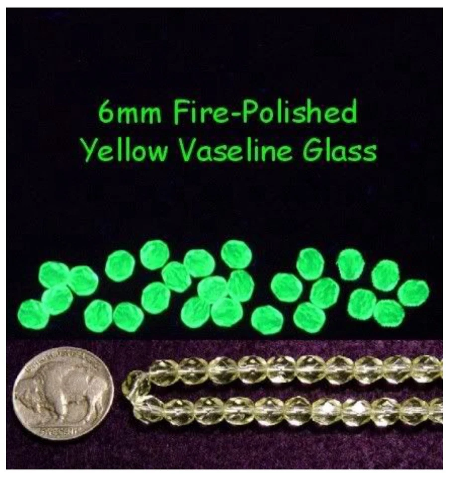 25 Pieces Czech VASELINE/URANIUM GLASS BEADS 6mm Round Faceted Fire-Polished