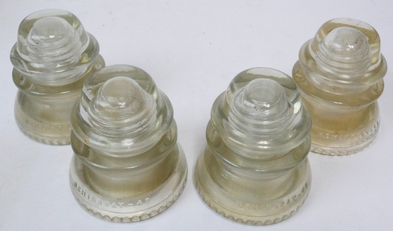 HEMINGRAY #42, Made in USA 44-52, Clear Glass Insulator lot of 4