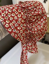 Vintage Zook's Dutch Novelties Youth Girls Amish Bonnet Burnt Red Floral Large