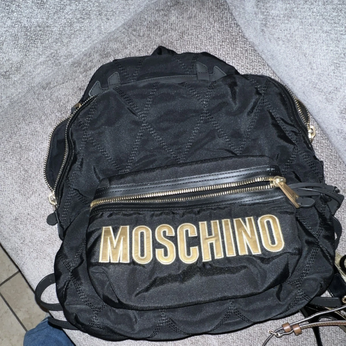 NWT Moschino Couture Small Quilted Gold Black Logo Backpack Unisex Backpack Moschino Black in Polyester - 47905618 main image 2