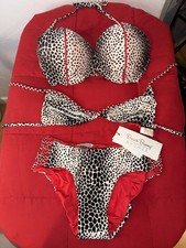 Beach Bunny Bikini Bronze Girl On Fire Swimsuit Black Red Polka Dot 3 Pc Cheetah