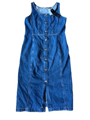 Levi s blau Denim Midikleid groß neu mit Etikett Knopfleiste ärmellos Western Levis