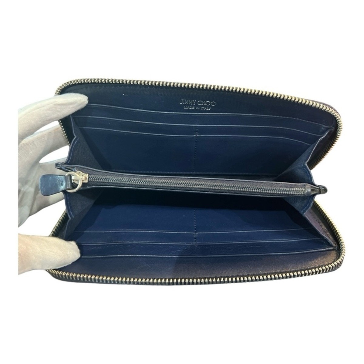 JIMMY CHOO Filipa Blue Leather and Studded Stars Continental Zip