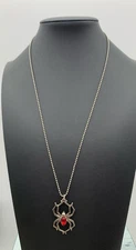 JPi Black Widow Spider Pendant Necklace Faux Blood Ruby Popcorn Chain Signed