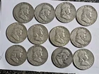 Lot of 12 Franklin Silver Half Dollars NO RESERVE 90% Silver Nice Old Coins,!!!!