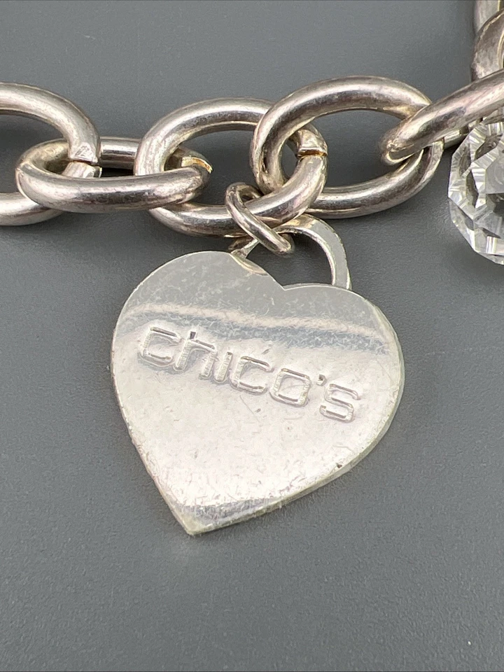 Pulsera Chicos Cristal Dije Tono Plata Facetado Cromo Transparente Cuentas Etiqueta Corazón Foto 3 de 4