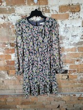 NWTLoft Shimmer Floral Smocked Flounce Dress Long Sleeve Gray Pink Feminine Sz M