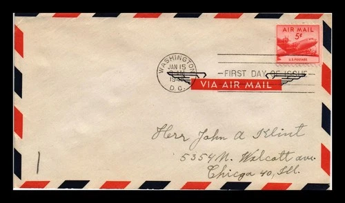 DR JIM STAMPS US COVER AIR MAIL 5C FIRST DAY ISSUE SCOTT C37 UNCACHETED