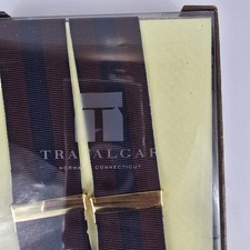 Trafalgar NIB Burgundy  Navy Wide Strip Button End Brace Suspenders Adjustable