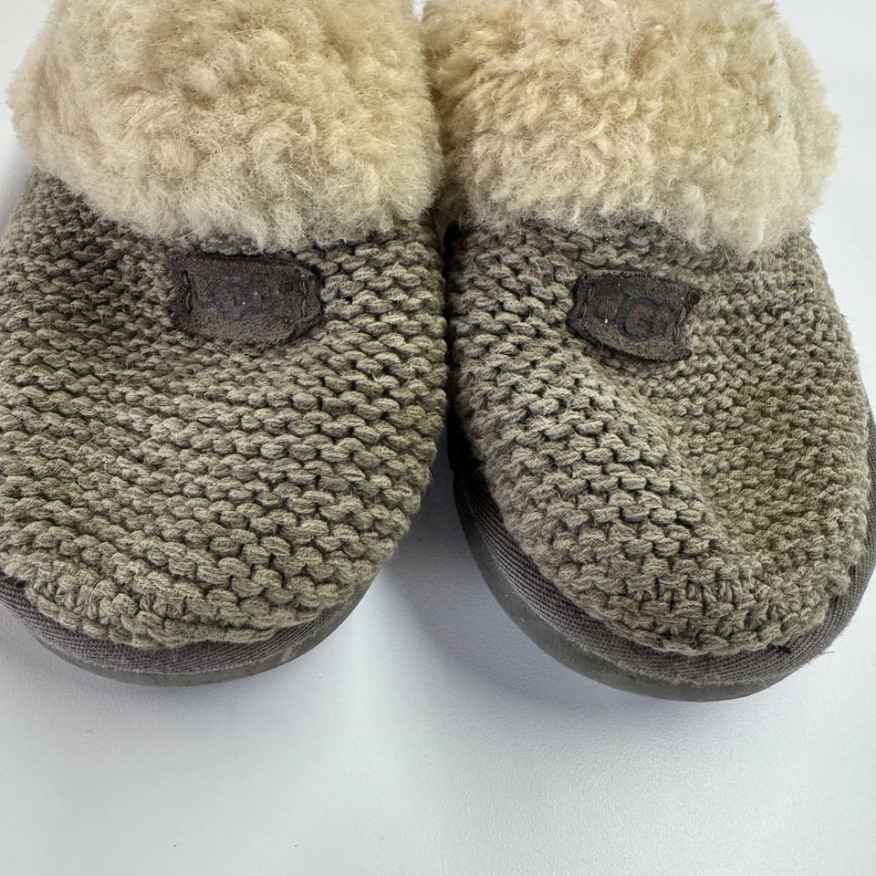 UGG Slippers Womens Size 8 Knit Shearling Grey Green Slip On Cozy Shoes Warm - Image 2 of 4