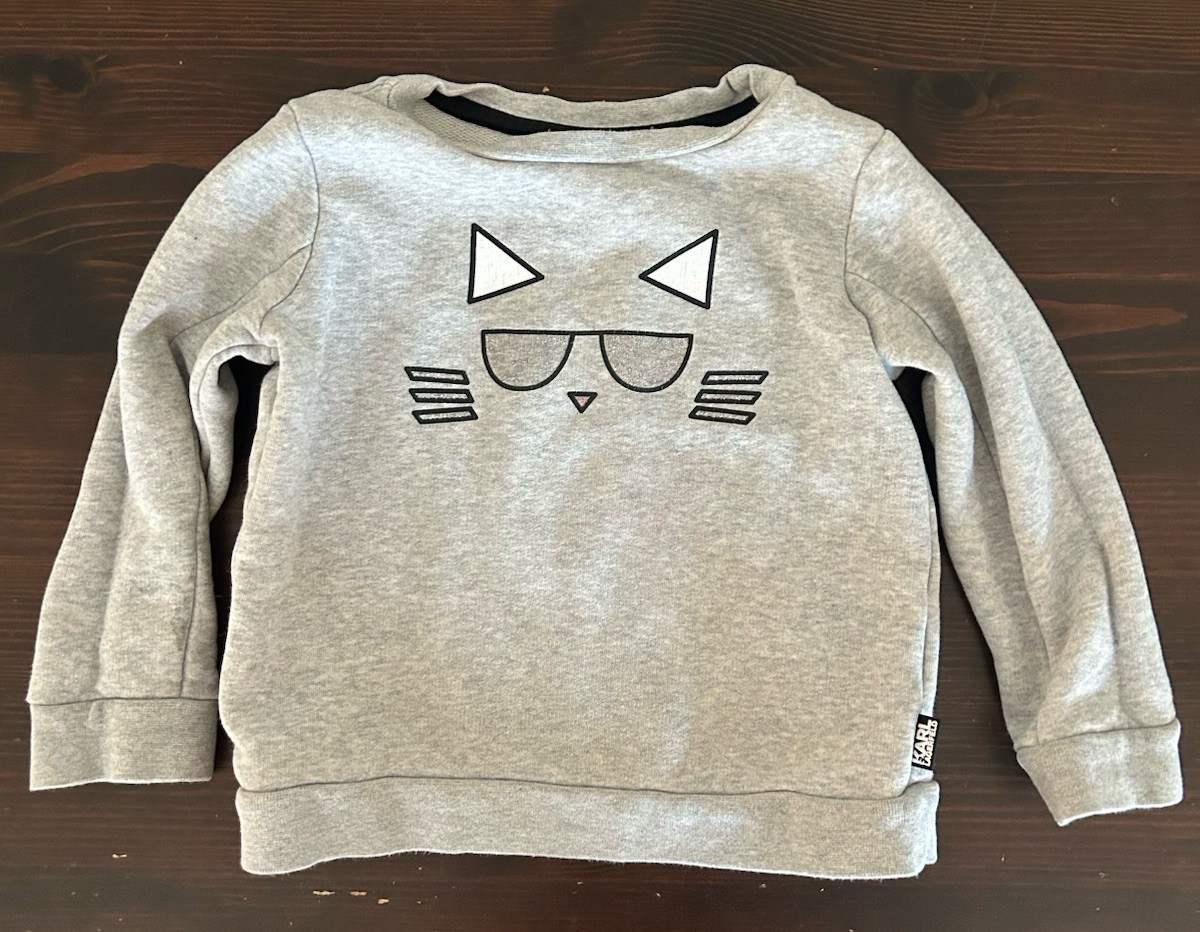 Karl Lagerfeld Niños Pequeños 3T Gato Sudadera Choupette Usada en Excelente Condición Clásica Gris Brezo