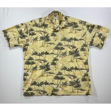 Pierre Cardin Mens Large Yellow Palm Tree Tropical Cotton Button Down Shirt