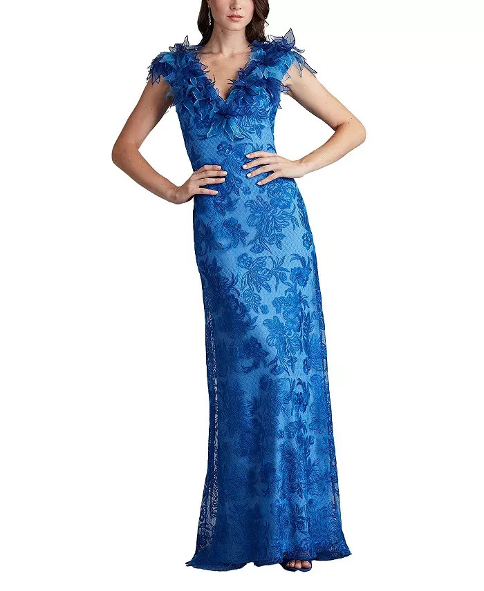 Tadashi Shoji Blue Liana A-Line Floral-Embroidered Applique Dress Size 2 $678 Tadashi Shoji Blue Liana A-Line Floral-Embroidered Applique Dress Size 2 $678