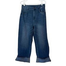 Halara Flex High Waisted Pockets Rolled Hem Wide Leg Washed Casual Jeans Size L