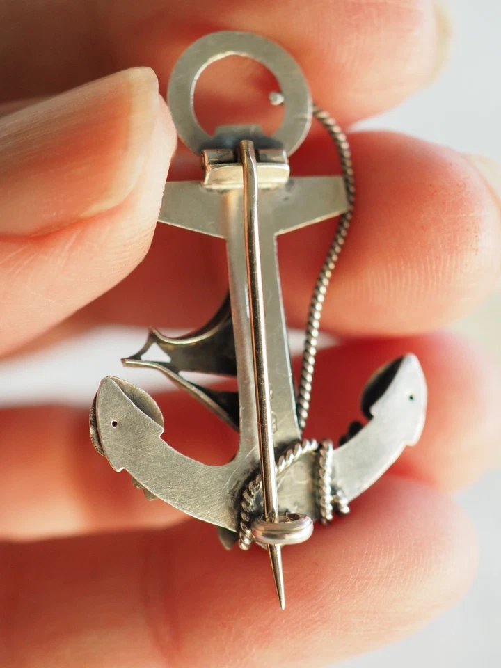 BROCHE ANCIENNE ANCRE MARINE ARGENT MASSIF OR ANTIQUE ANCHOR SILVER BROOCH - Photo 4/4