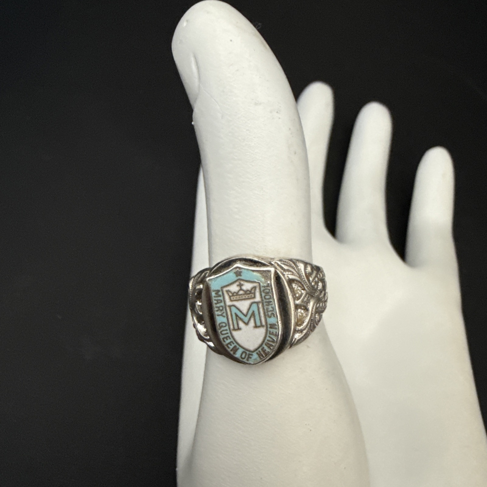 Antique Ring Sterling Mary Queen Of Heaven School Class Ring (1969) Size 6.5